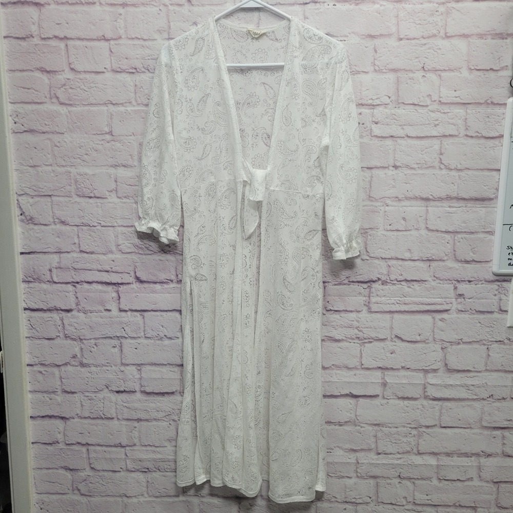 Ember White Paisley Lace Sheer Bridal Robe Beach Cover Up S Tie Front Boho Fairy